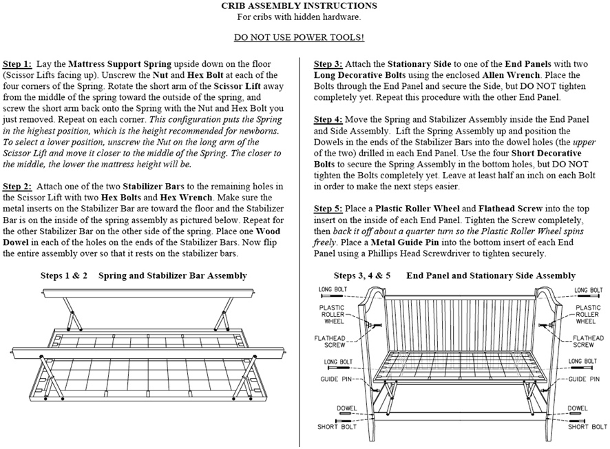 Instructions for assembling a baby’s crib.