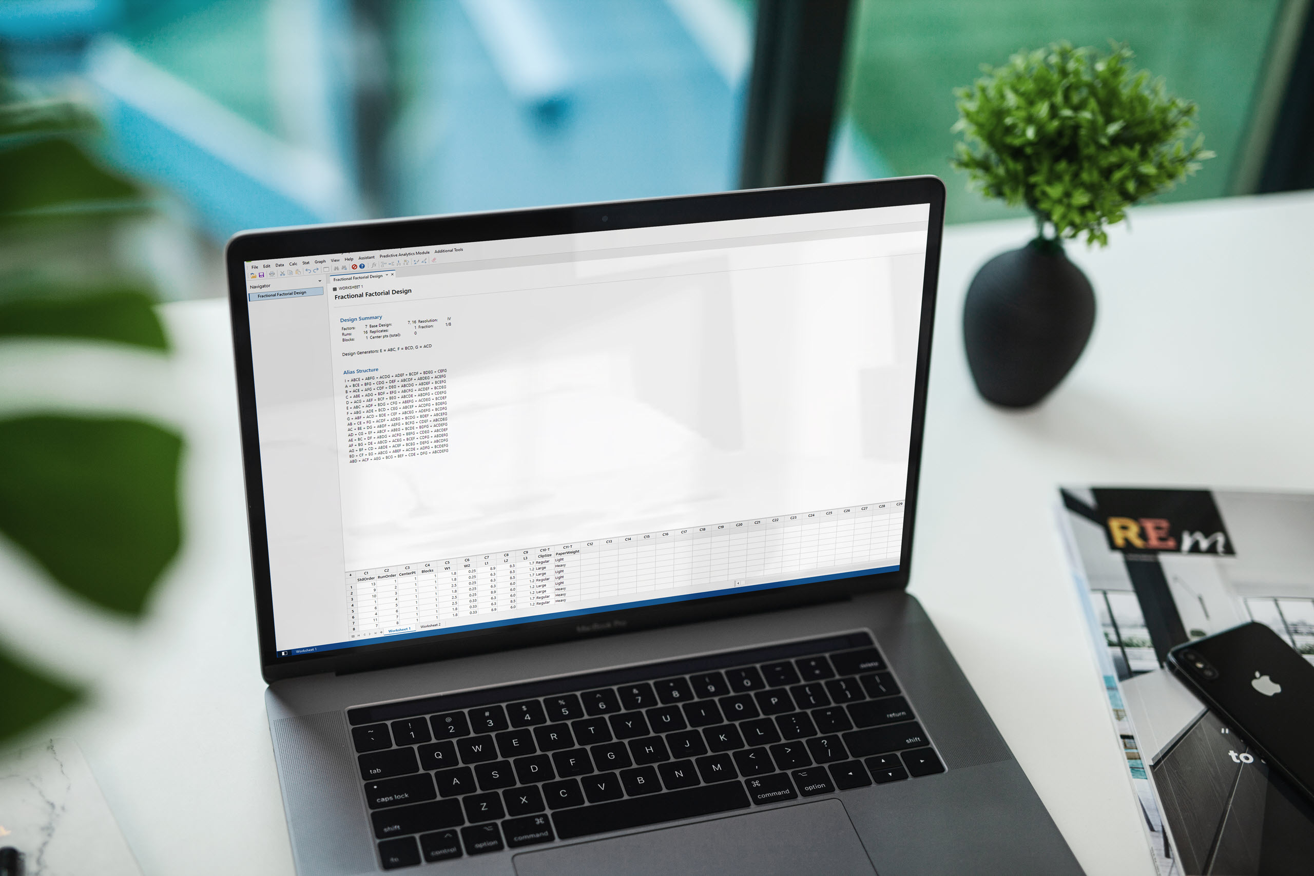 Laptop showing a Fractional Factorial Design