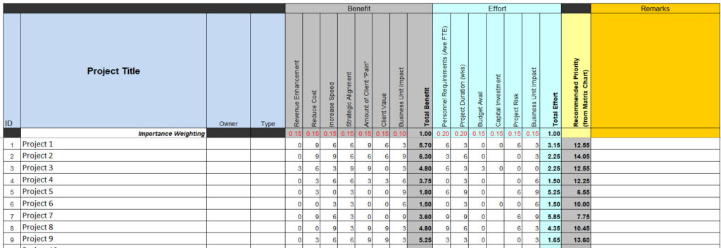 Project Rating Worksheet